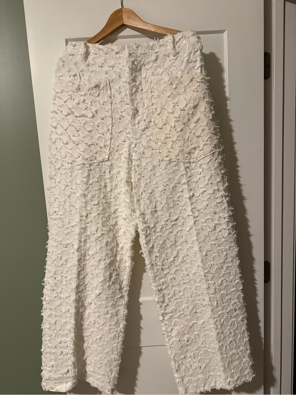 Textured White Wide-Leg Pants